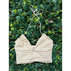 Zara Yellow White Striped Spaghetti Strap Halter Top Size XS